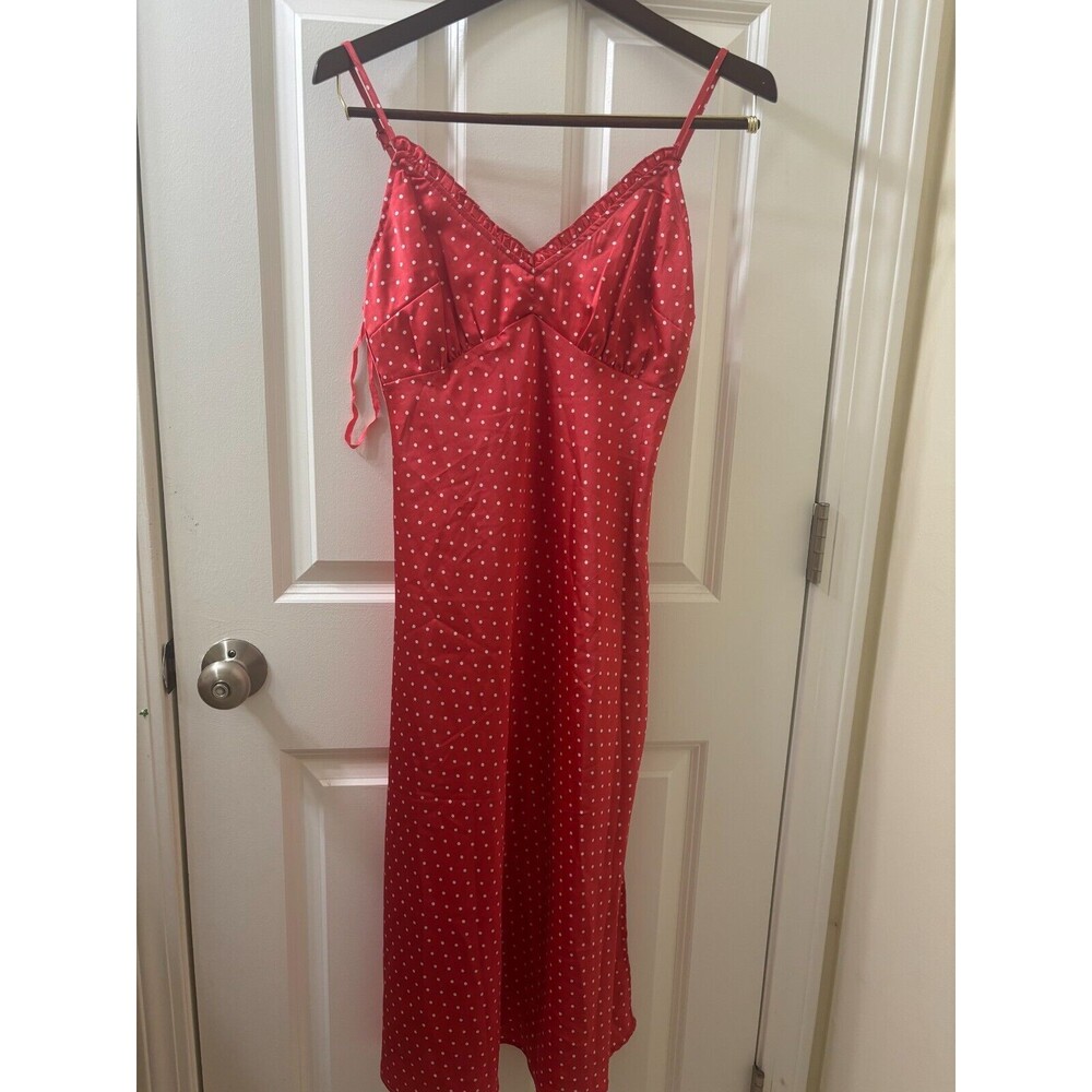 Japna Slip Dress Sz M Babydoll Red Pink Polka Dot Valentines Coquette 90s Style